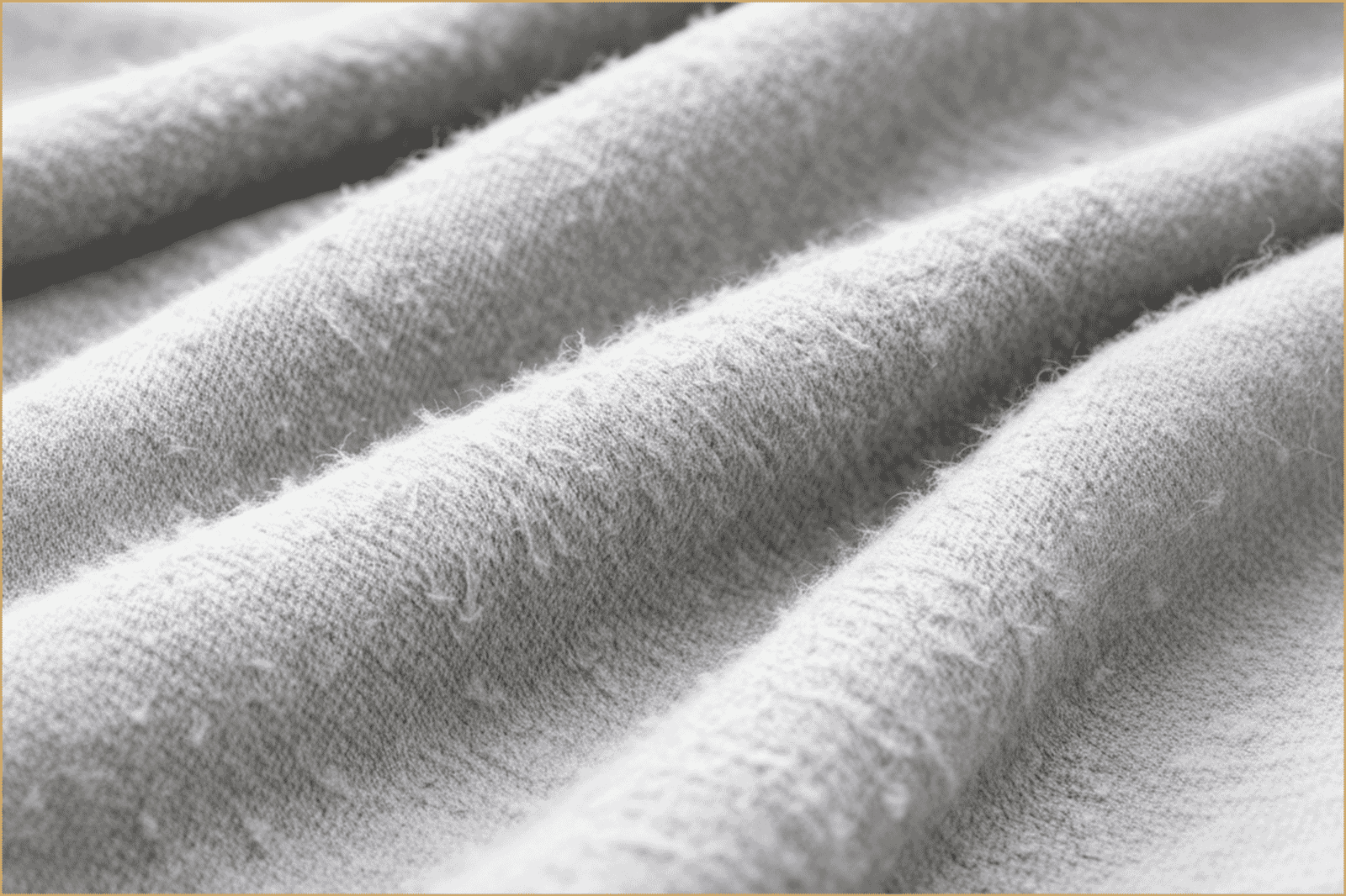 Close-up of bedding fabric surface showing visible pilling and tiny fuzz balls forming on the material.