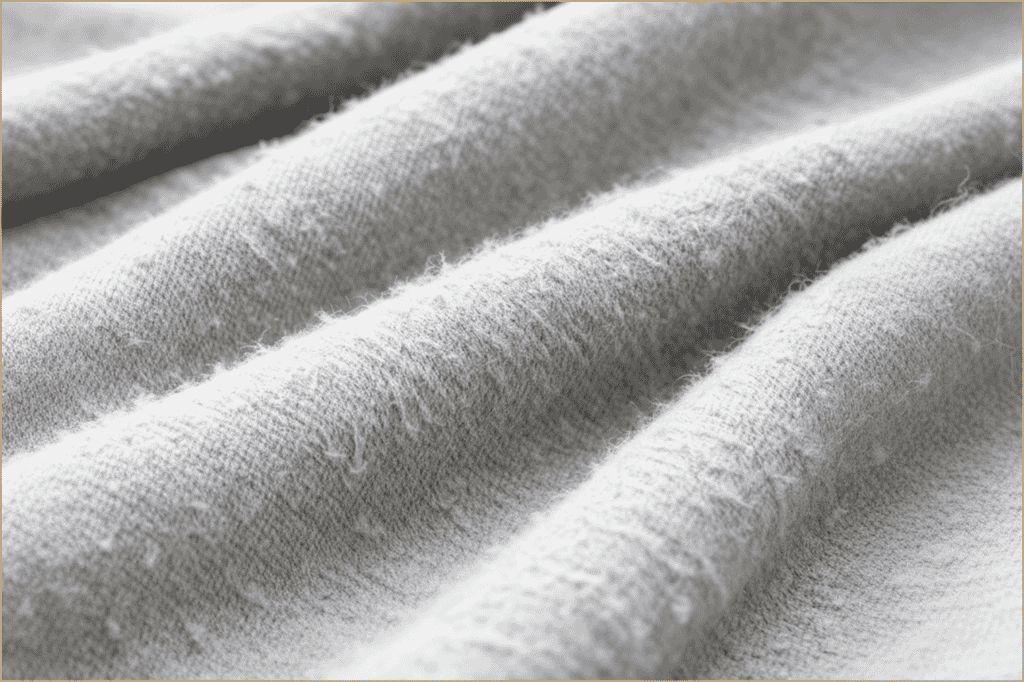 New Bedding Pilling Too Soon? Here’s Why (and What to Do) - Orchids Lux Home Close-up of bedding fabric surface showing visible pilling and tiny fuzz balls forming on the material.