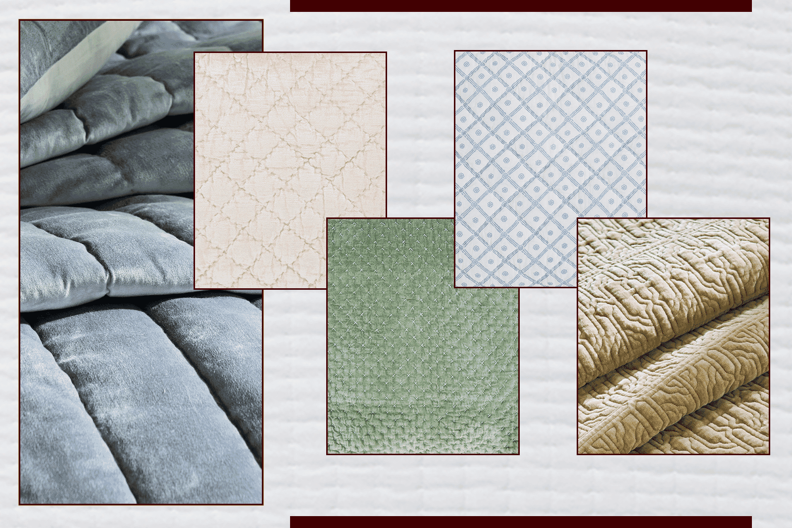Orchids Lux Home review showcasing quilted, stitched, patterned, and textured bedding designs in varied colors.