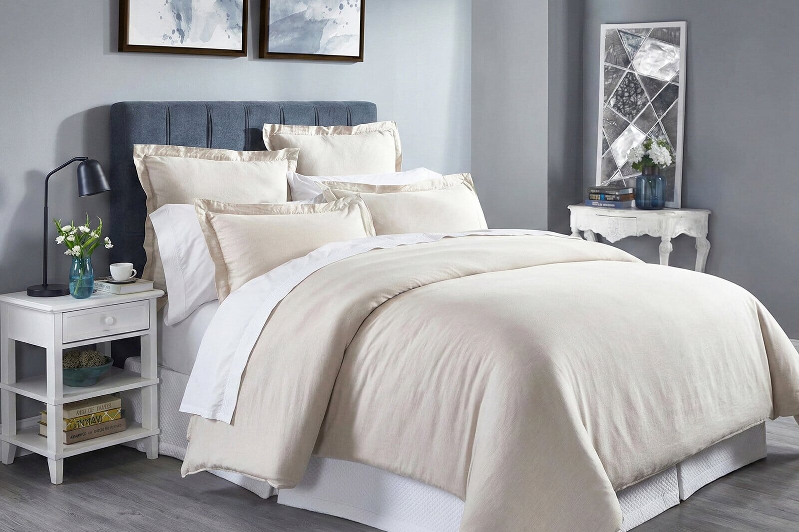 A Soft Neutral-Toned Duvet Cover Styled With Layered Pillows Creates A Clean, Modern, And Inviting Bedroom Look. The Minimalist Setting And Gentle Textures Highlight The Duvet Cover For A Calm, Hotel-Inspired Aesthetic.