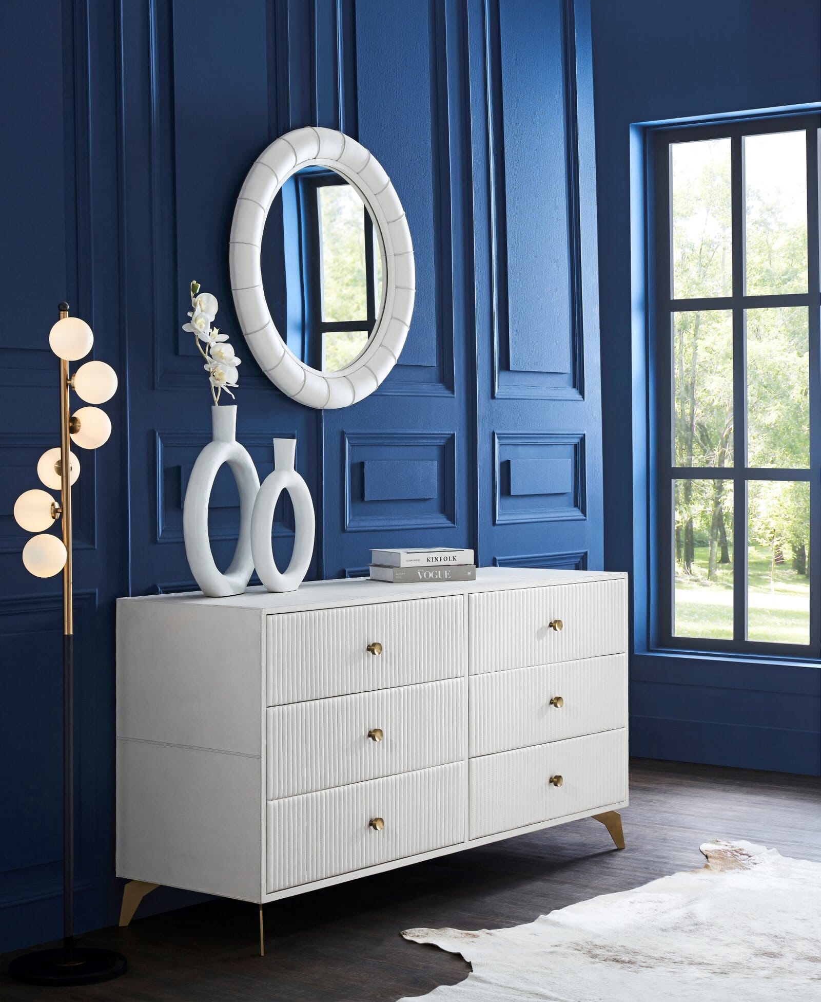 Stanford Six Drawer Leather Dresser