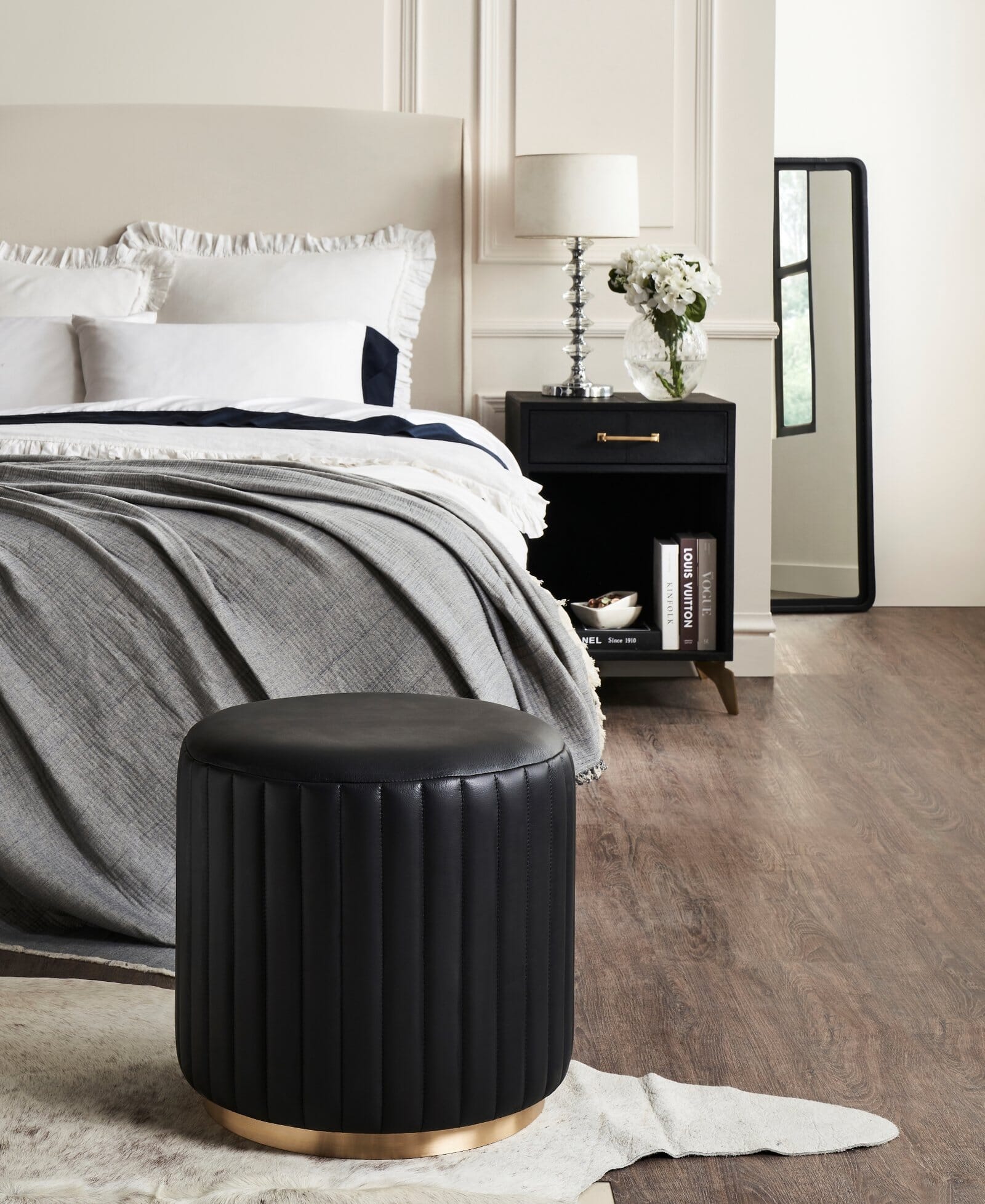 Stanford Round Leather Ottoman