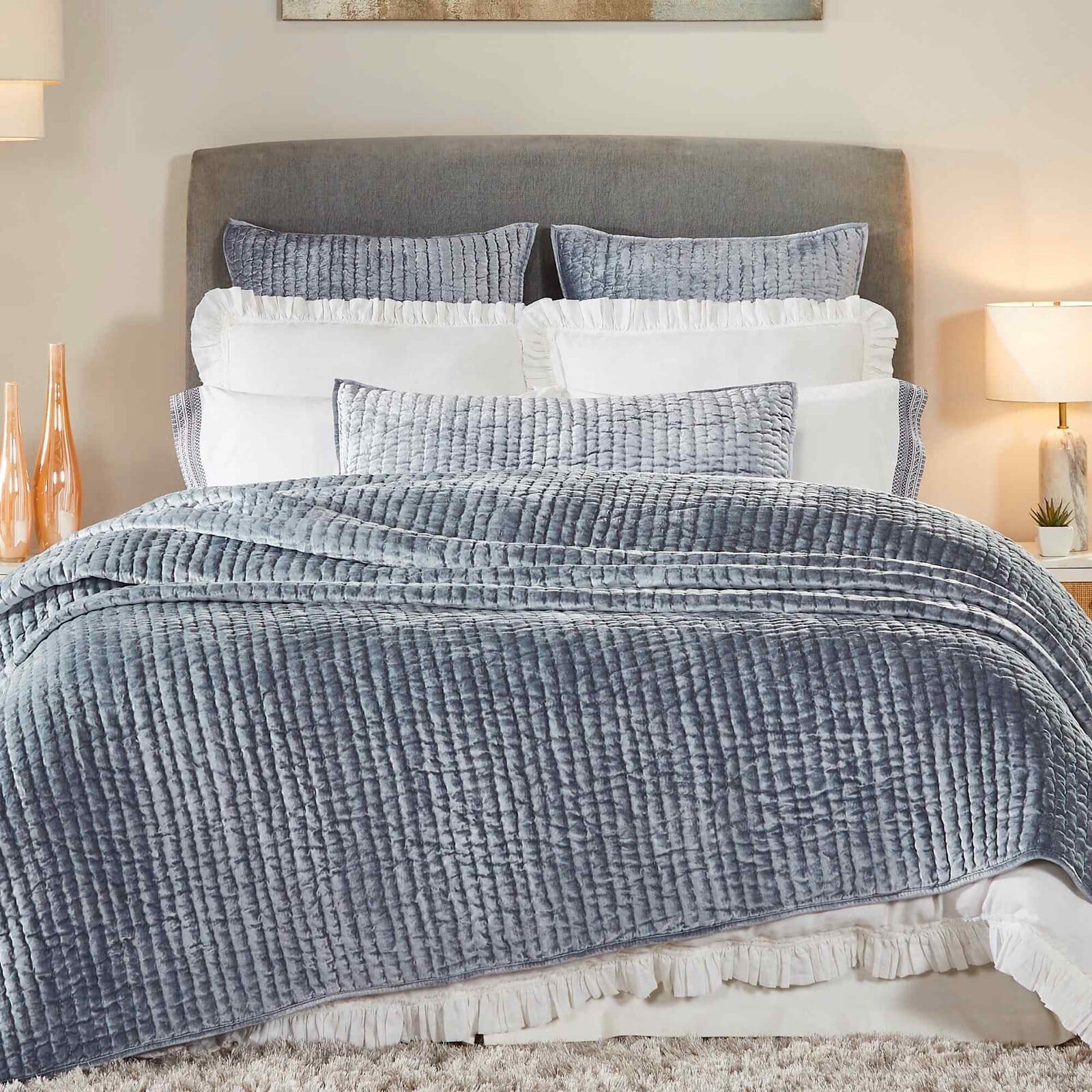 Maison Atlas Charlotte Velvet Quilt Set – Heavy Cotton Backing & Fill, Luxury Bedding (Twin/Full/Queen/King)